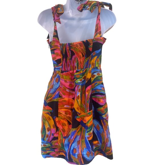 Farm Rio Rainbow Bananas Shoulder-Tie Mini Dress XS Linen - Picture 10 of 14